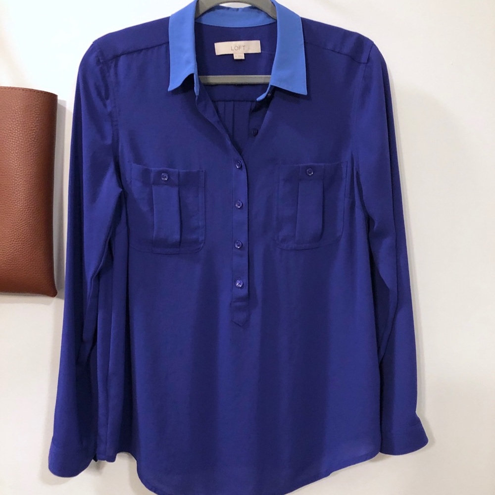 LOFT Long Sleeve Blouse Blue